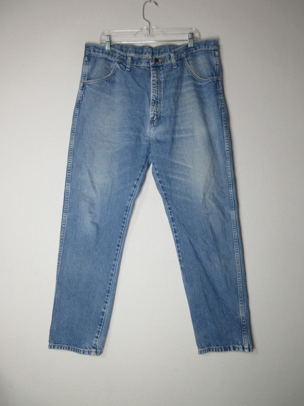 Rustler Mens High Rise Single Button Jeans Straight Leg Pockets Size 40X32 Blue