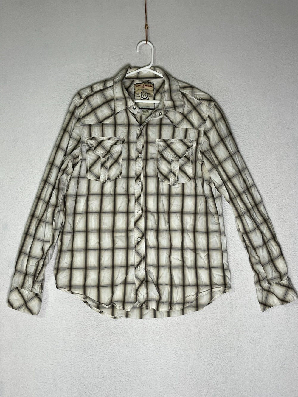 Supply Company USA Gray Plaid Button Up Shirt Pearl Snap Crafted Mens Size Large