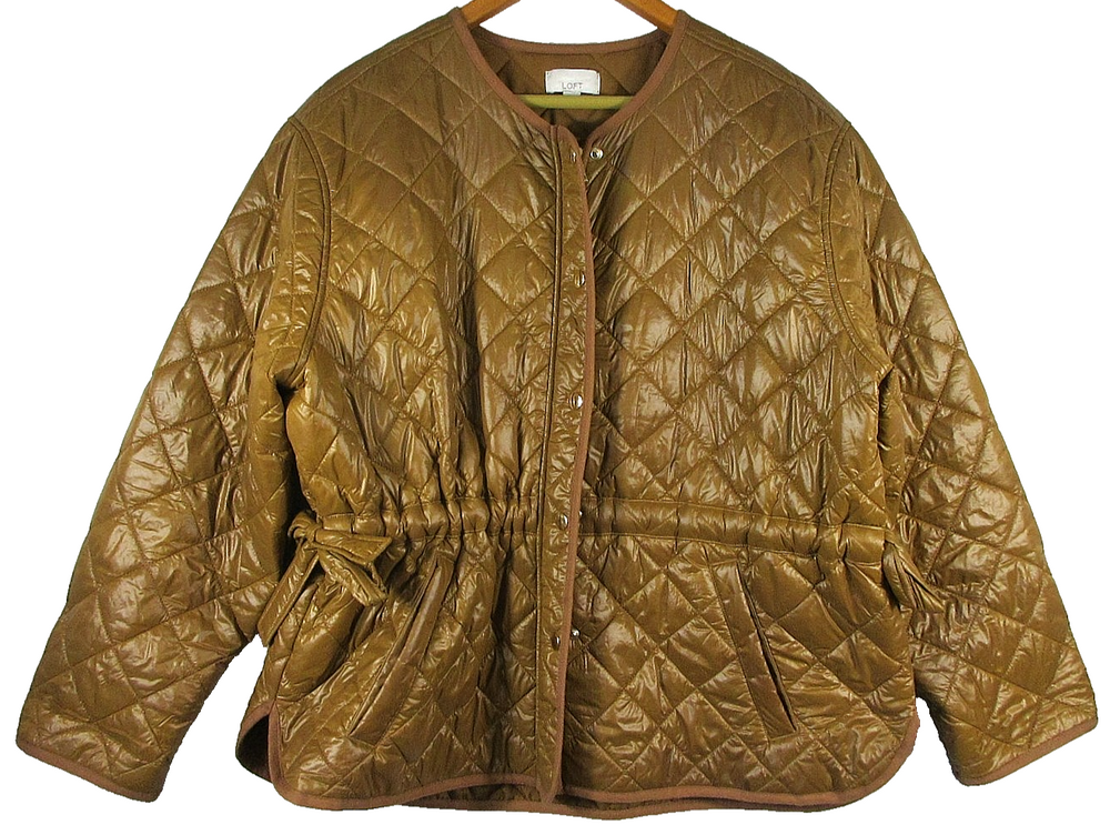Loft Womens Button Front Puffer Jacket Long Sleeve Pockets Size M Brown
