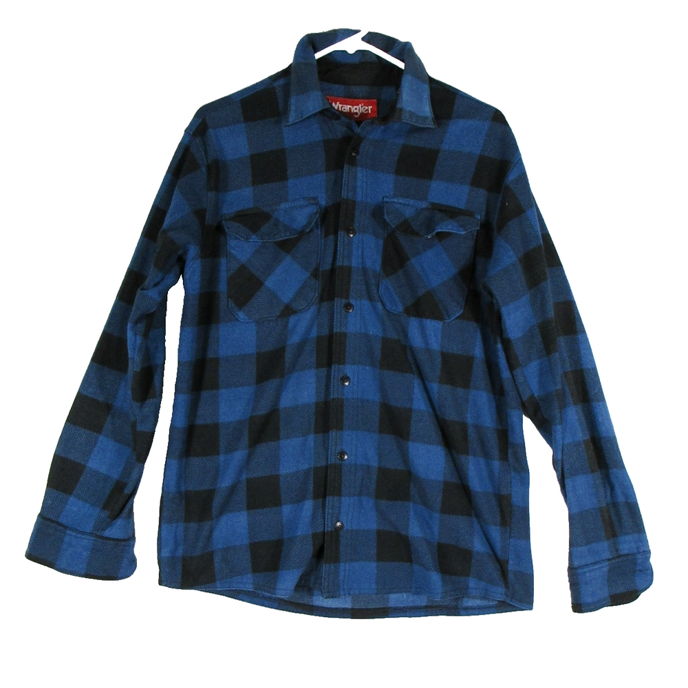 Wrangler Mens Casual Plaid Flannel Shirt Button-Up Long Sleeve Size M Blue