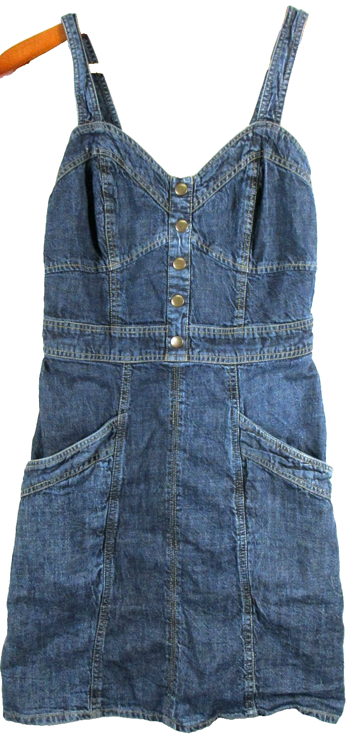 Japna Womens V-Neck Stretch Denim Mini Dress Sleeveless Pockets Size M Blue