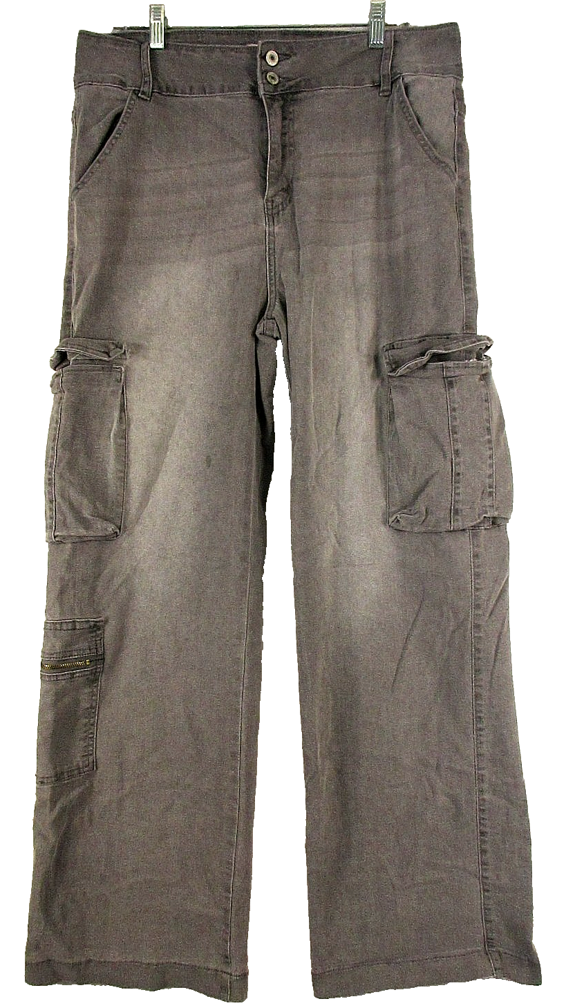 Lilac Sunset Womens High Waist Cargo Jeans Straight Leg Button Fly Sz 15/16 Gray