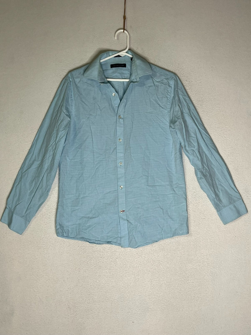 Tommy Hilfiger Blue Slim Fit Button Down Dress Shirt 100% Cotton Mens Sz M 32/33