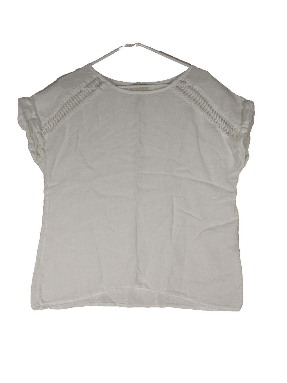 Bellambra Womens 100% Linen Crochet Boho Blouse Top Short Sleeve Size S White