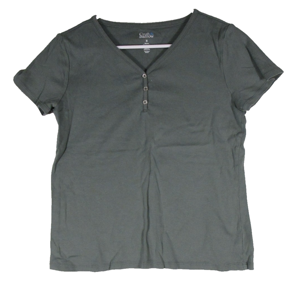 Croft & Barrow Mens Casual Knit T-Shirt Short Sleeve V-Neck Size M Green