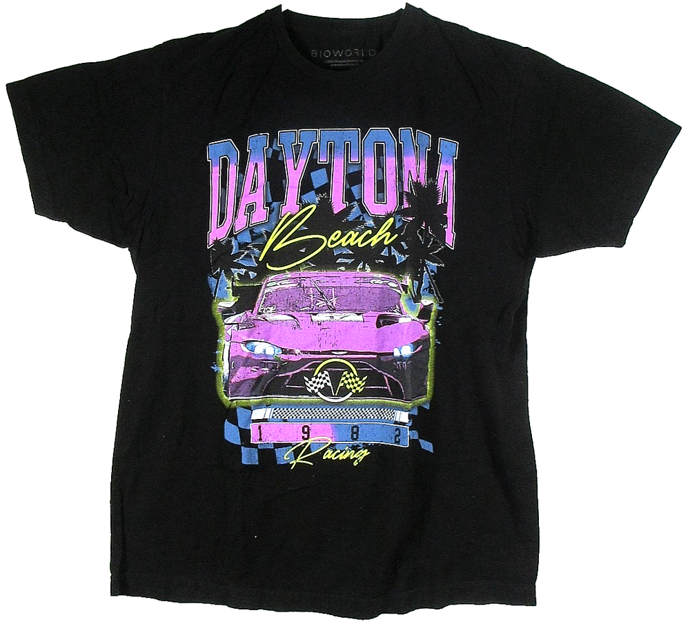 Bioworld Mens Daytona Beach Graphic T-Shirt Crew Neck Short Sleeve Size L Black