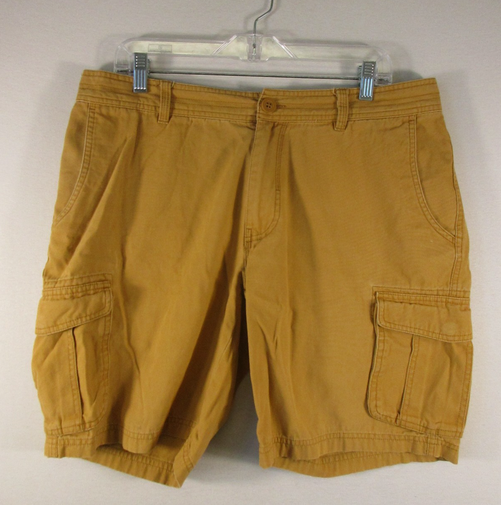 Columbia Mens Mid Rise Cargo Shorts Flat Front Button Fly Size 36 Mustard