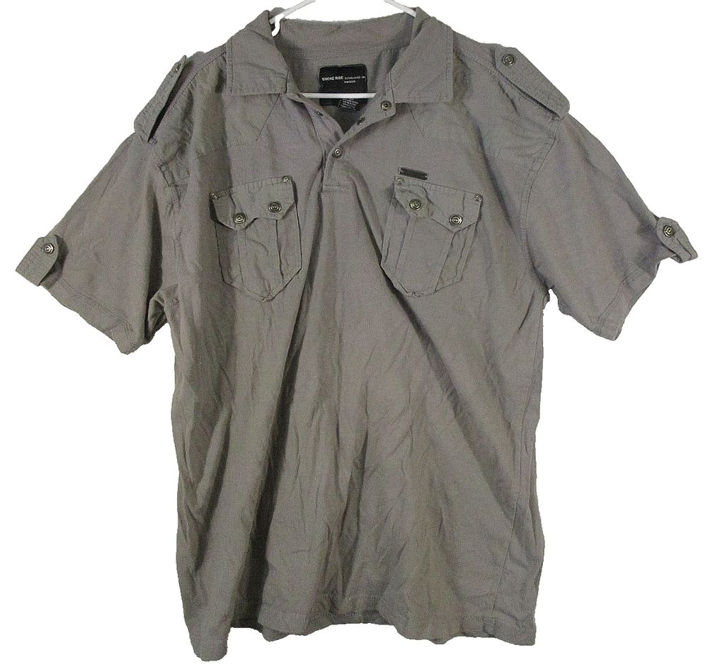 Smoke Rise Mens Button-Up Cotton Shirt Short Sleeve Pockets Size 3XL Gray
