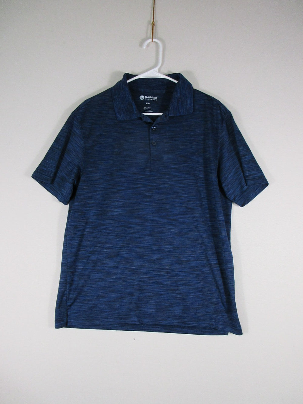 Haggar Mens Button-Up Polo Shirt Regular Short Sleeve Collar Size M Blue