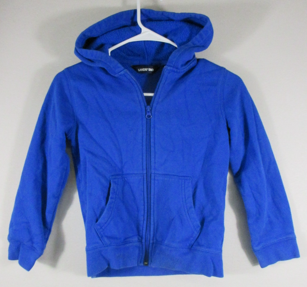 Land's End Boys Zip-Up Hoodie Sweatshirt Long Sleeve Pockets Size L Blue