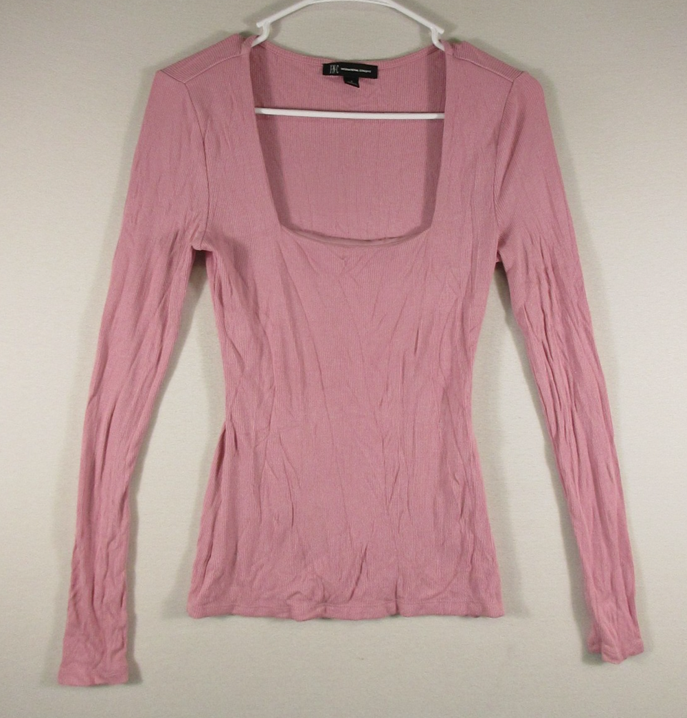 I.N.C. International Concepts Womens Square Neck Top Ribbed Knit Size S Pink