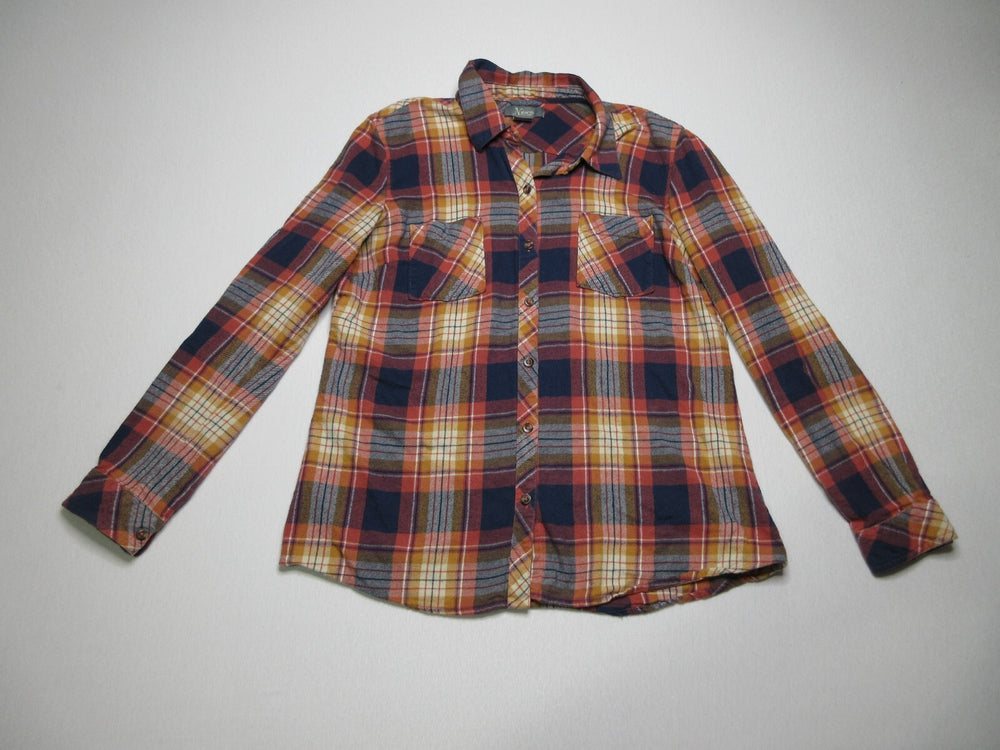 Natural Collection Womens Plaid Button-Up Blouse Long Sleeve Chest Pockets Sz L