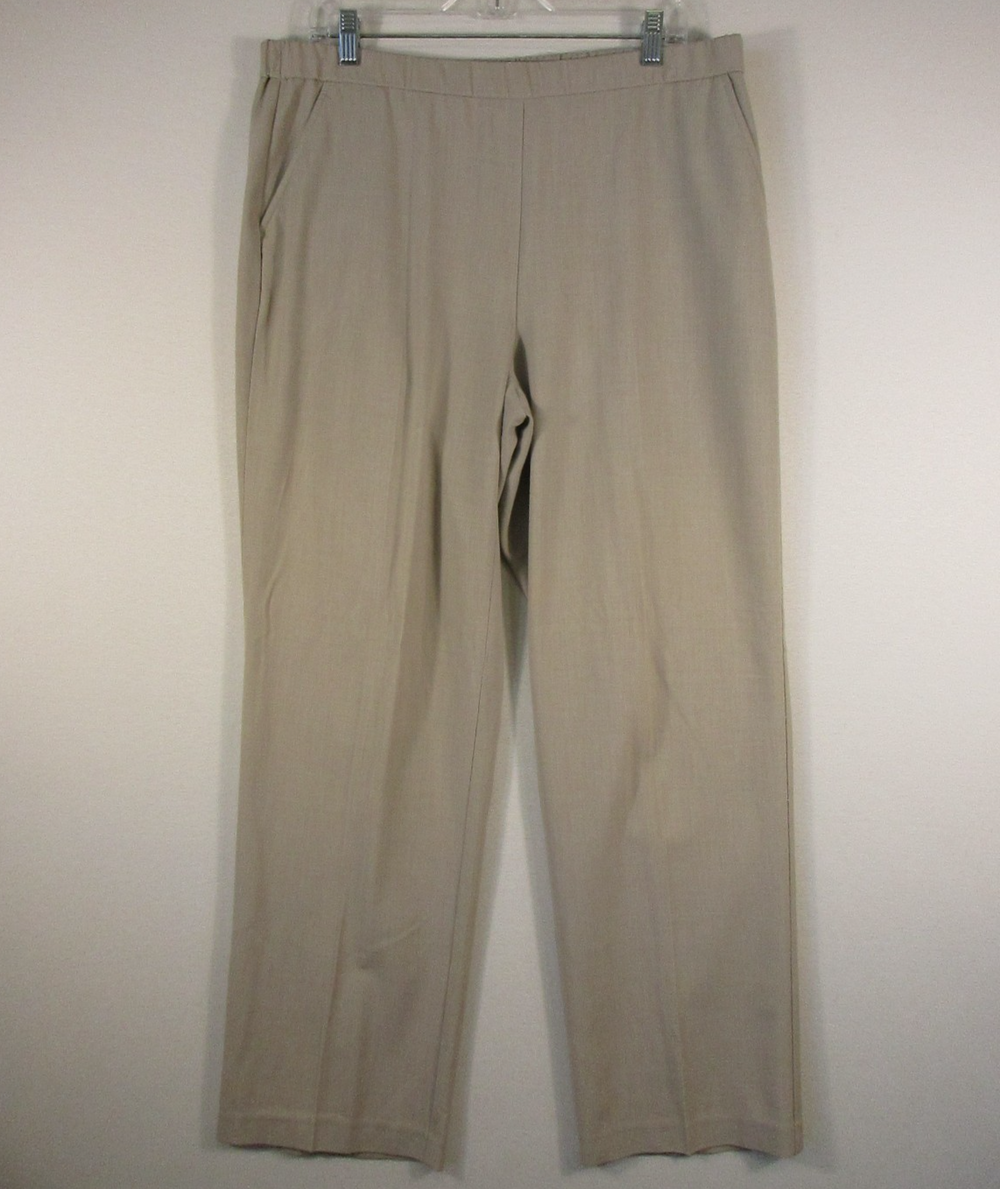 Dana Bushman Womens Mid Rise Pull-On Trouser Pants Straight Leg Size 14 Beige