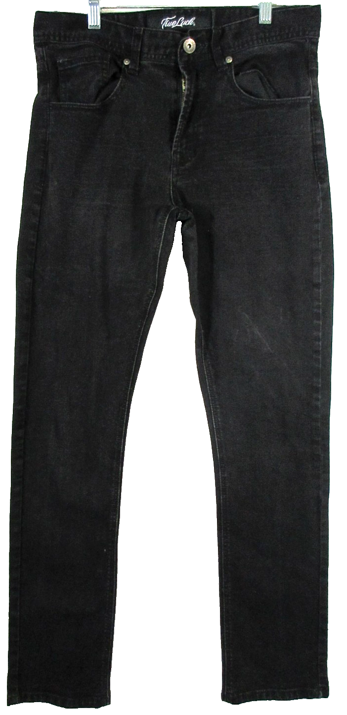 True Luck Mens High Waist Denim Jeans Straight Leg Pockets Size 30/32 Black
