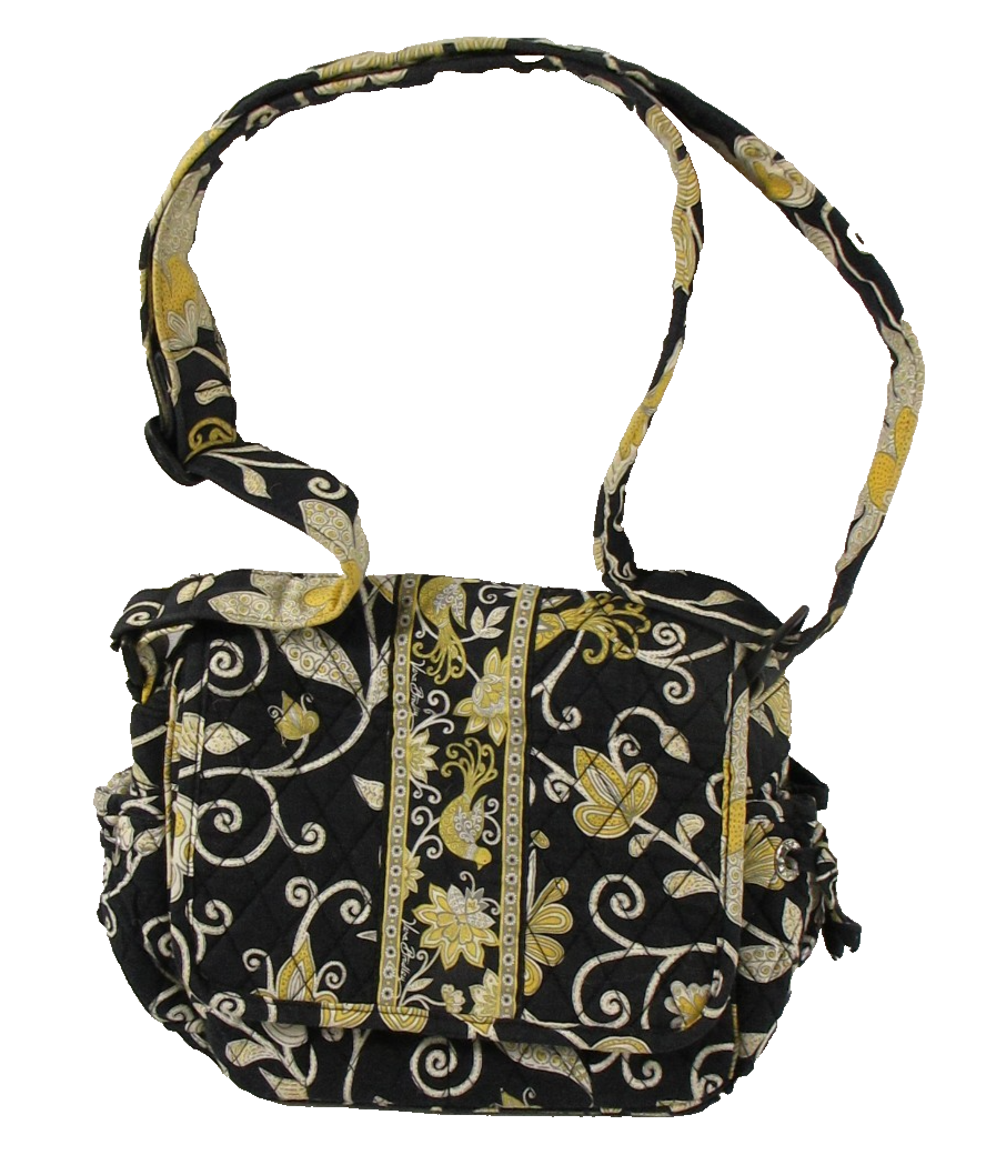 Vera Bradley Crossbody Flap Shoulder Bag Black/Yellow Paisley Print