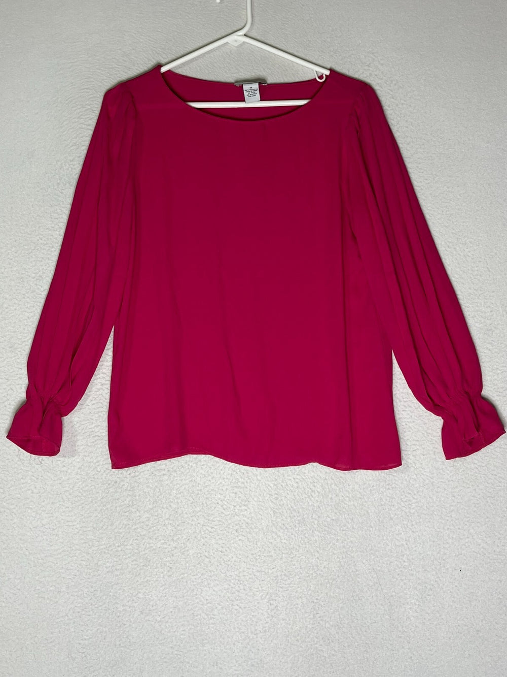 Carmen Marc Valvo Pink Blouse Top Puff Sleeve Round Neck Womens Size Medium