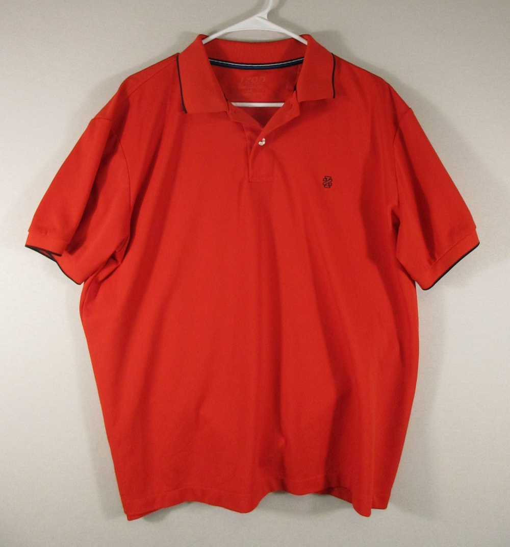 Izod Mens Advantage Performance Polo Shirt Button-Up Short Sleeve Size M Red