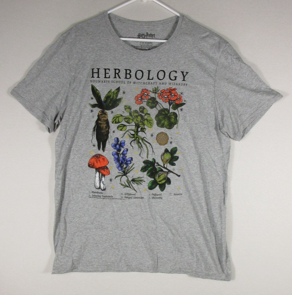 Harry Potter Mens Herbology Graphic T-Shirt Crew Neck Short Sleeve Size L