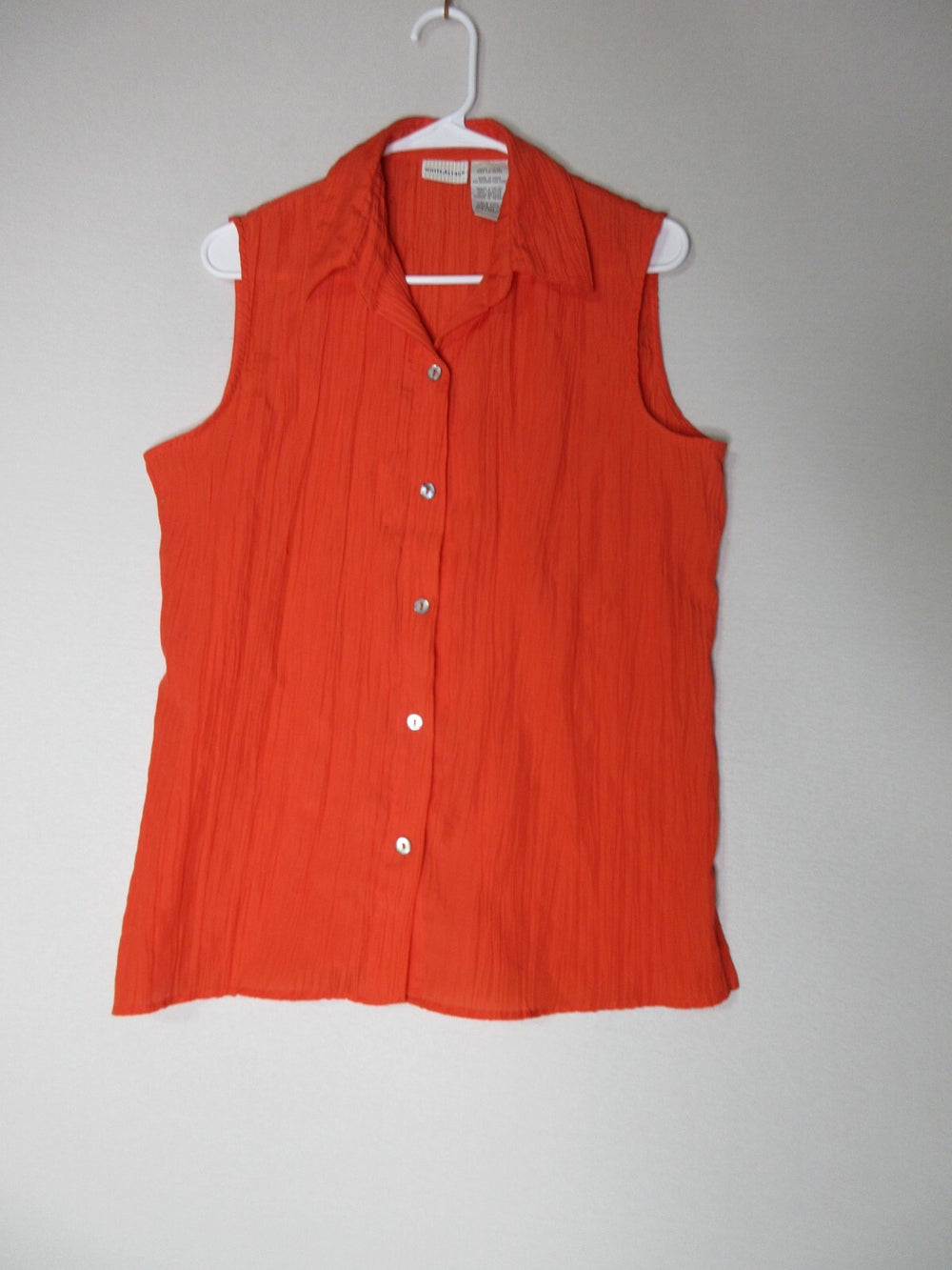 White Stag Womens Button-Up Sheer Blouse Sleeveless Collared Size L Orange