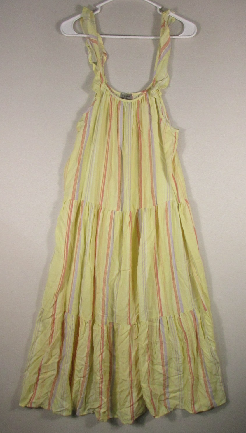 Como Vintage Womens Striped Maxi Dress Scoop Neck Sleeveless Size L Yellow