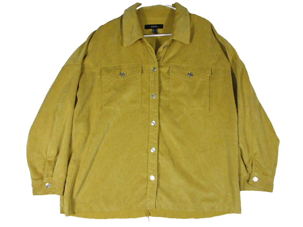 Forever 21 Womens Oversized Button-Up Corduroy Jacket Long Sleeve Size L Yellow