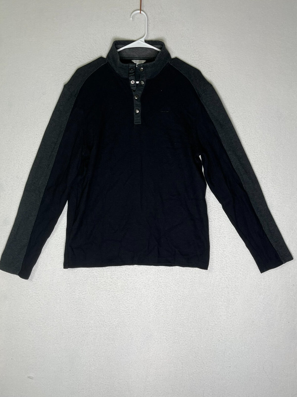 Calvin Klein Black Gray Snap Button Knit Henley Sweatshirt 100%Cotton Men's SZ M