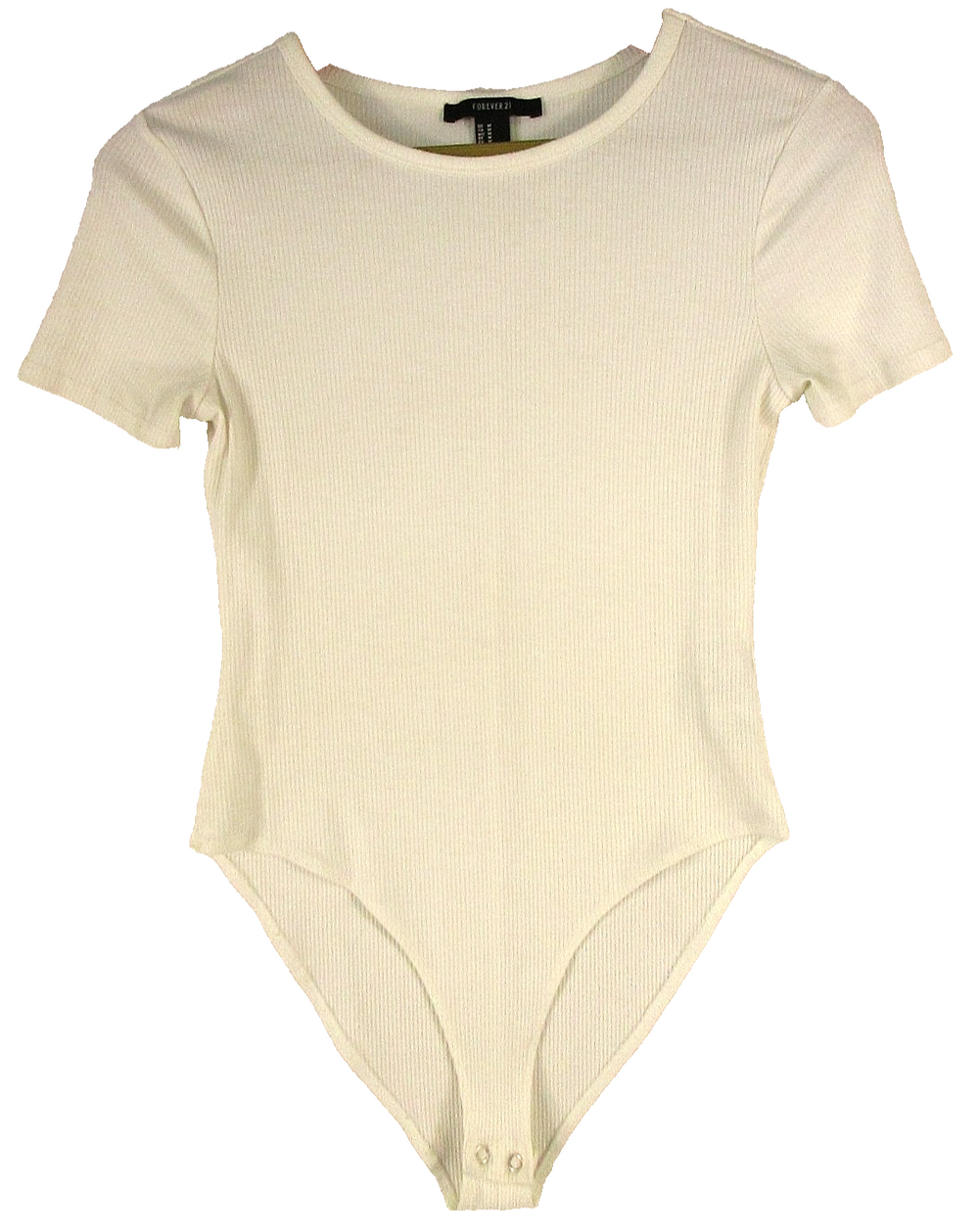 Forever 21 Womens Round Neck Ribbed Bodysuit High Cut Sleeveless Size M White