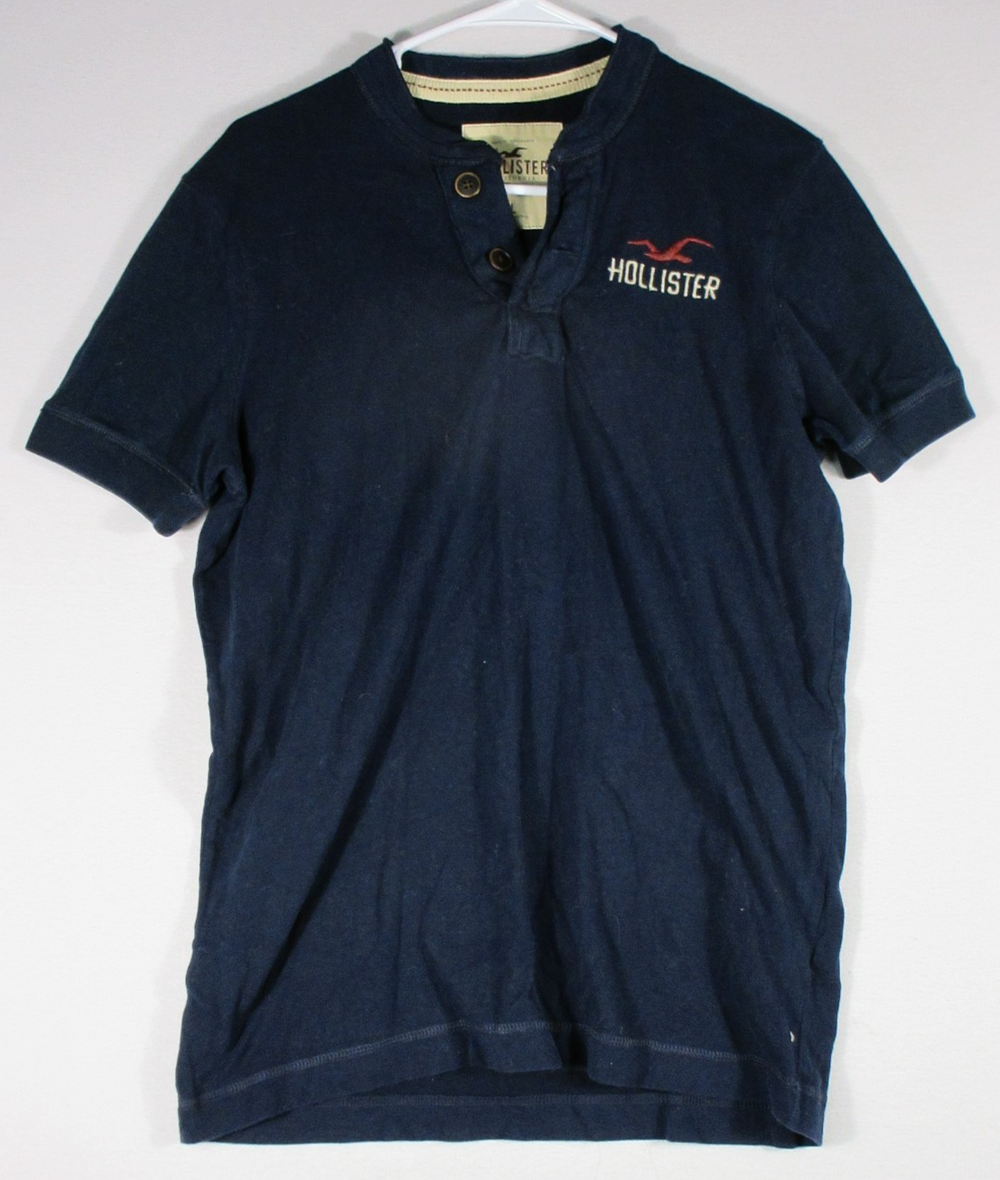 Hollister Mens Stretch Button-Up Henley Shirt Short Sleeve Size L Blue