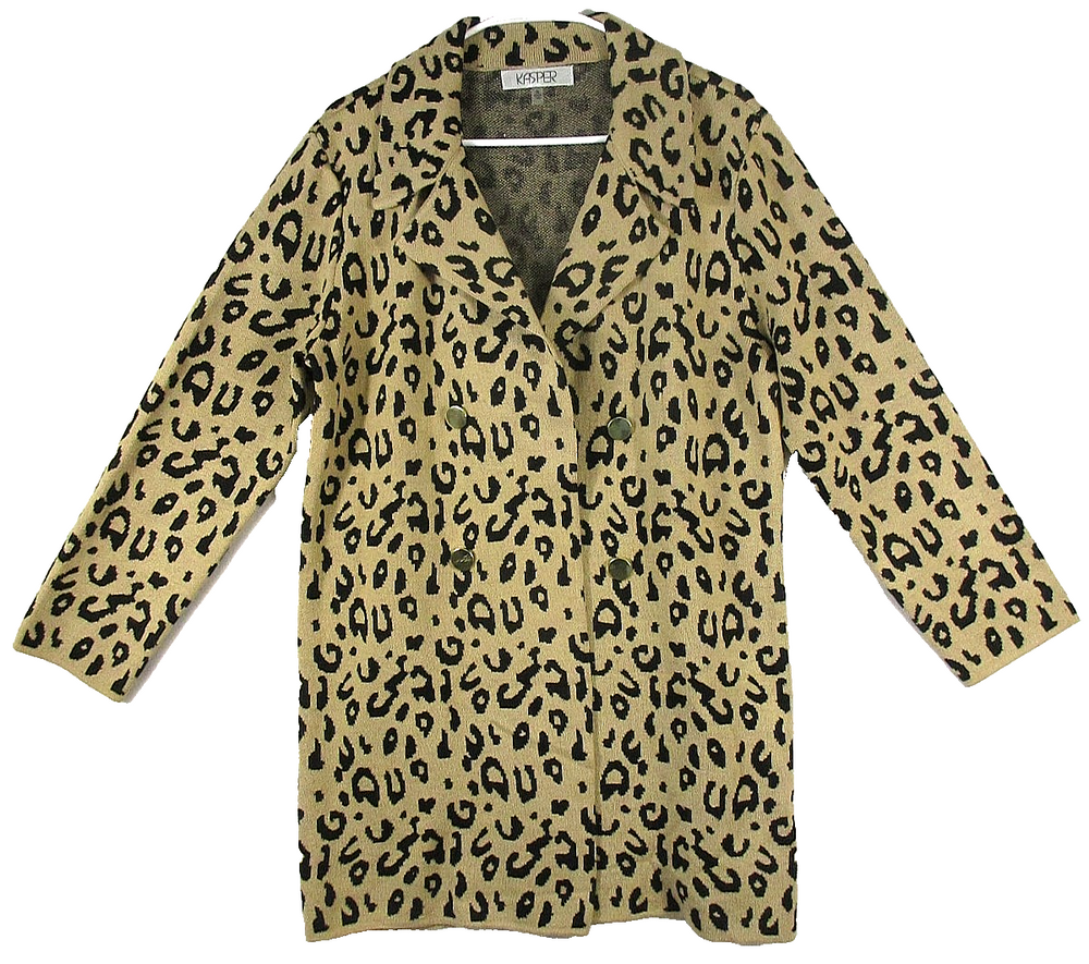 Kasper Womens Button-Up Sweater Jacket Animal Print Long Sleeve Size M Brown