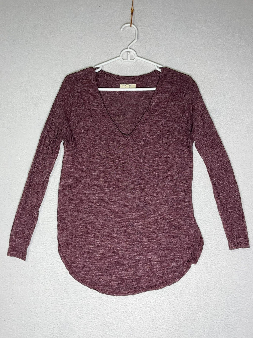 Madewell Burgundy Heathered Anthem Long-Sleeve V-Neck T-Shirts Women's Size S