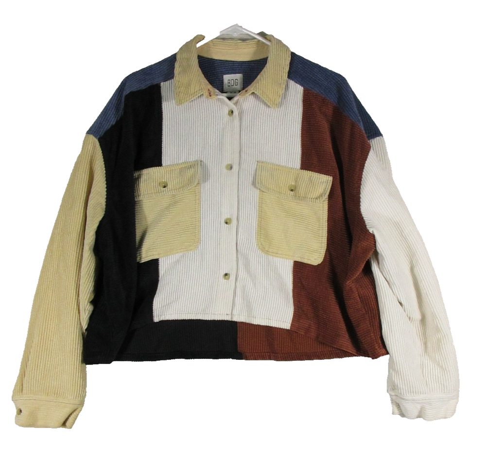 BDG Womens Charley Corduroy Colorblock Top Long Sleeve Size M Multicolor