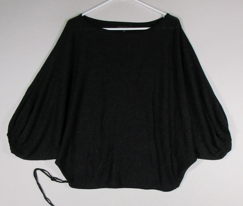 Express Design Studio Womens Blouse 3/4 Sleeve Crew Neck Waist Tie Size M Black