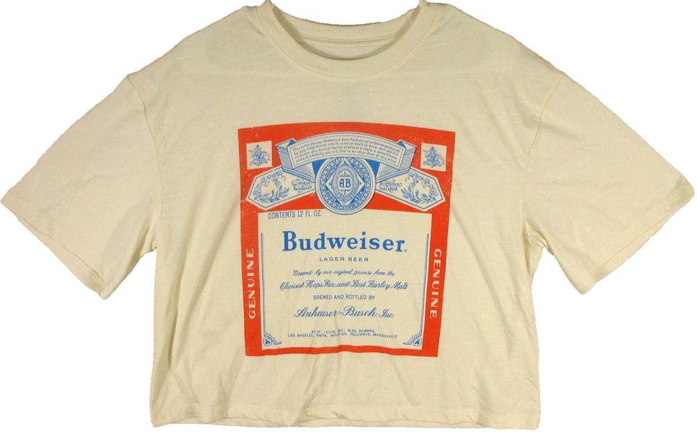 Budweiser Womens Round Neck Graphic T-Shirt Short Sleeve Size M Off White