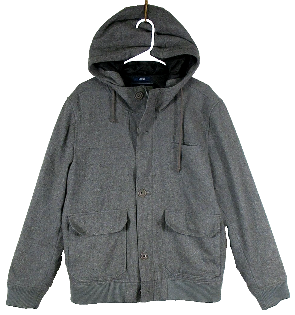 American Rag Cie Mens Button-Up Hoodie Sweatshirt Long Sleeve Pocket Size L Gray