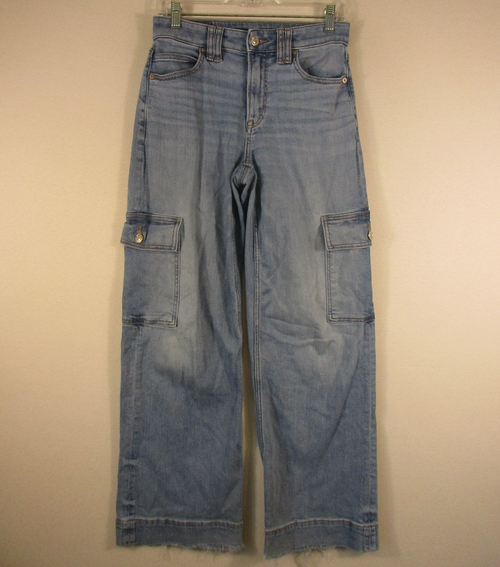 American Eagle Outfitters Womens High Rise Cargo Jeans Stretch Denim Size 0 Blue