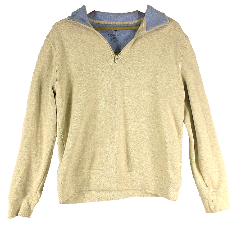 Tailor Byrd Mens Zip-Up Ribbed Sweater Long Sleeve Collared Size M Beige