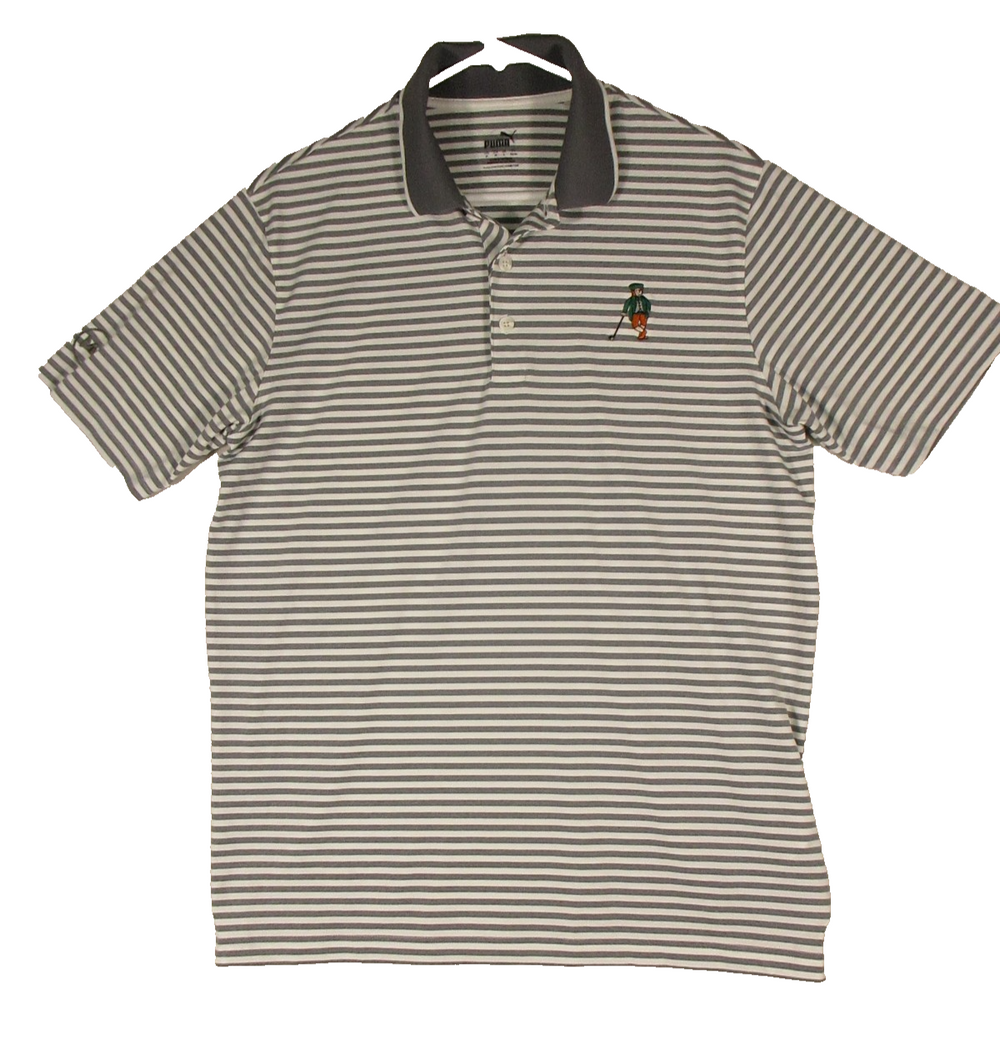 Puma Mens Striped Golf Polo Shirt Button-Up Short Sleeve Size M Gray/White