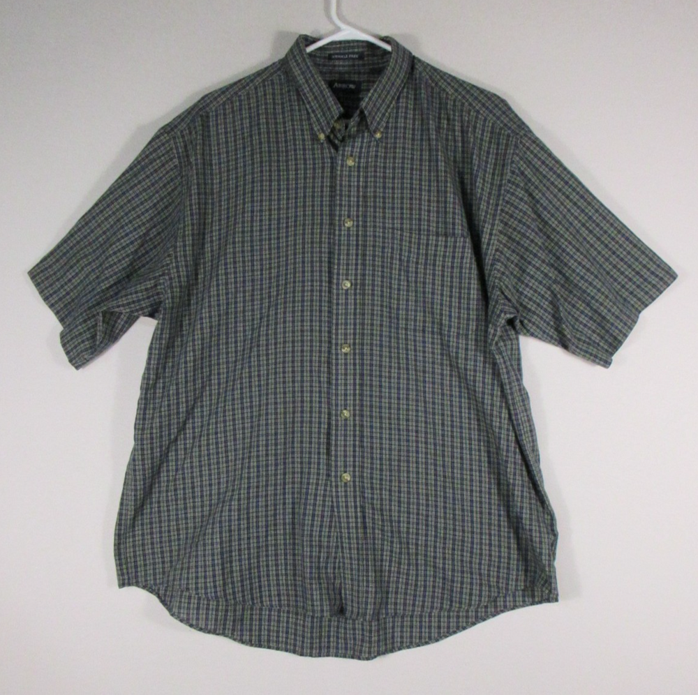 Arrow Mens Plaid Button Up Shirt Long Sleeve Collar Neck Size L Green