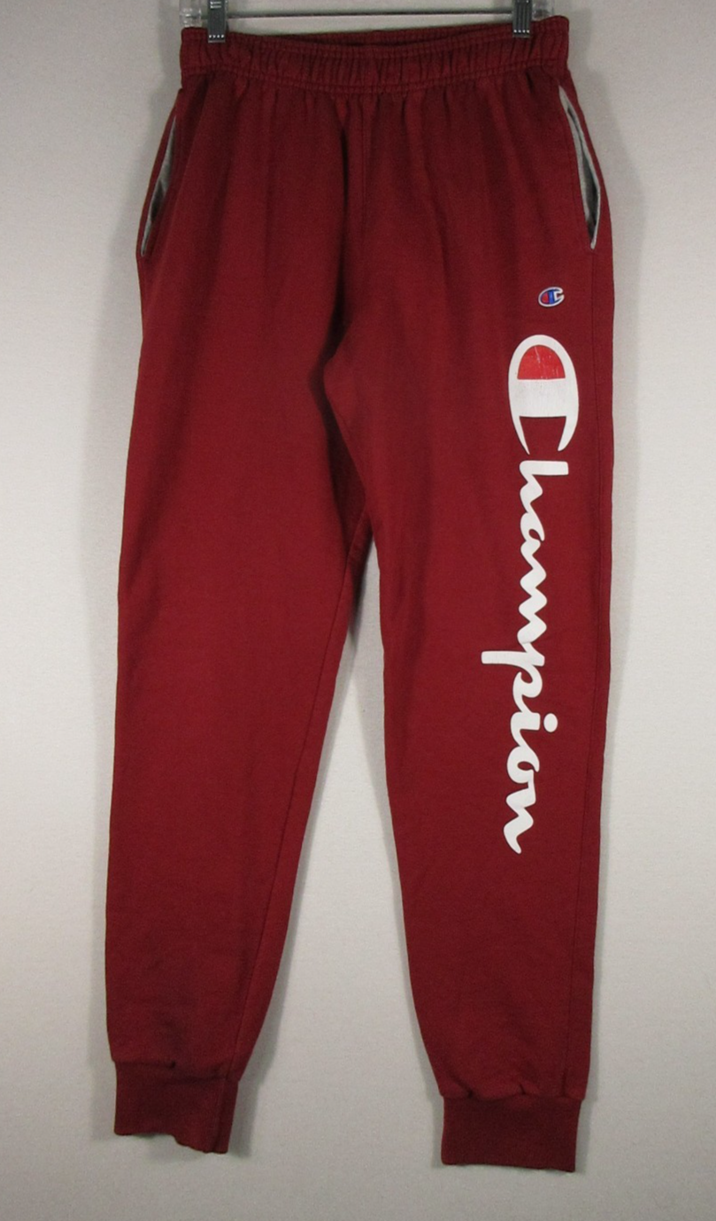 Champion Womens Powerblend Graphic Jogger Pants Tapered Leg Pockets Size M Red