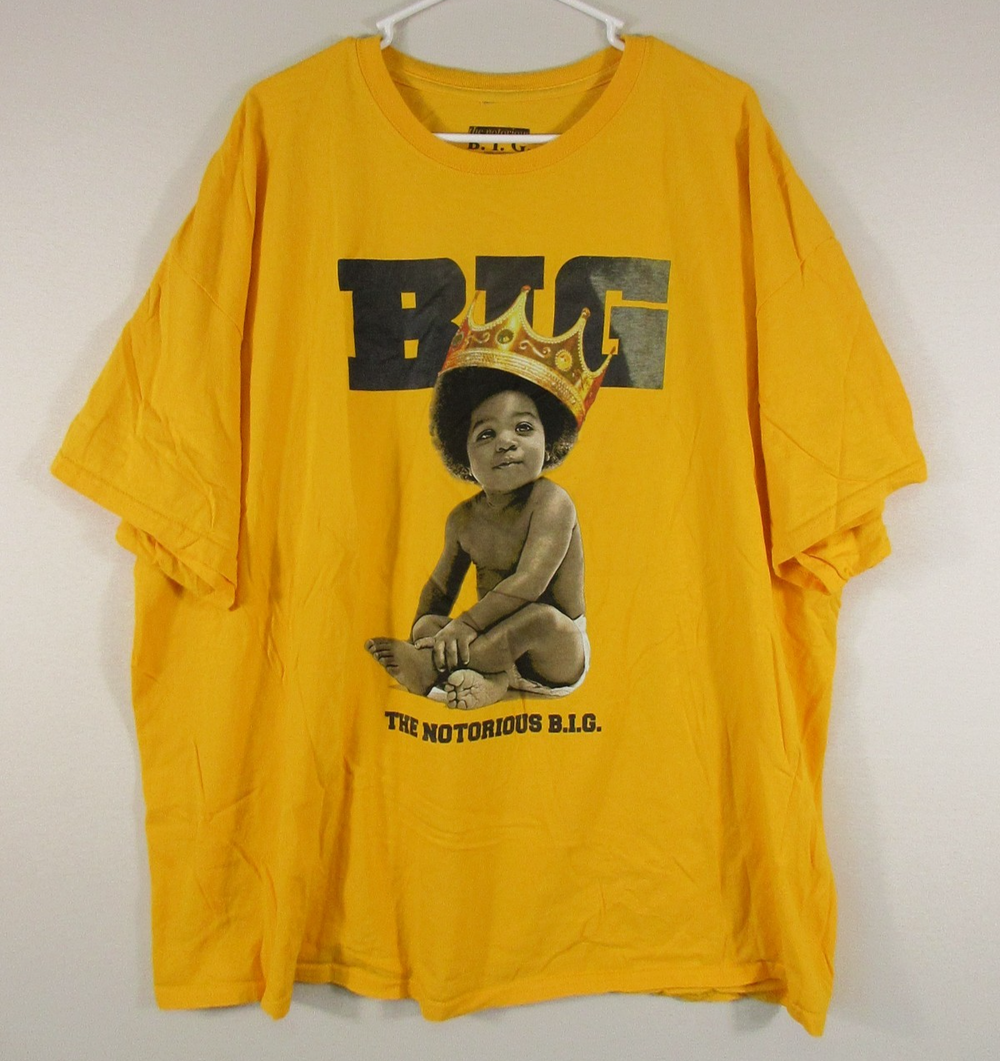 Notorious Mens B.I.G. Biggie Crown Graphic T-Shirt Crew Neck Size 3X Yellow