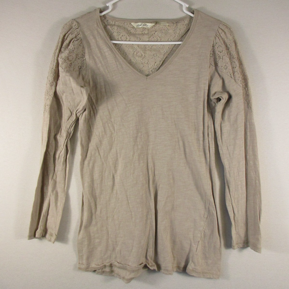 Derek Heart Womens 100% Cotton V-Neck Tunic Top Long Sleeve Size L Beige