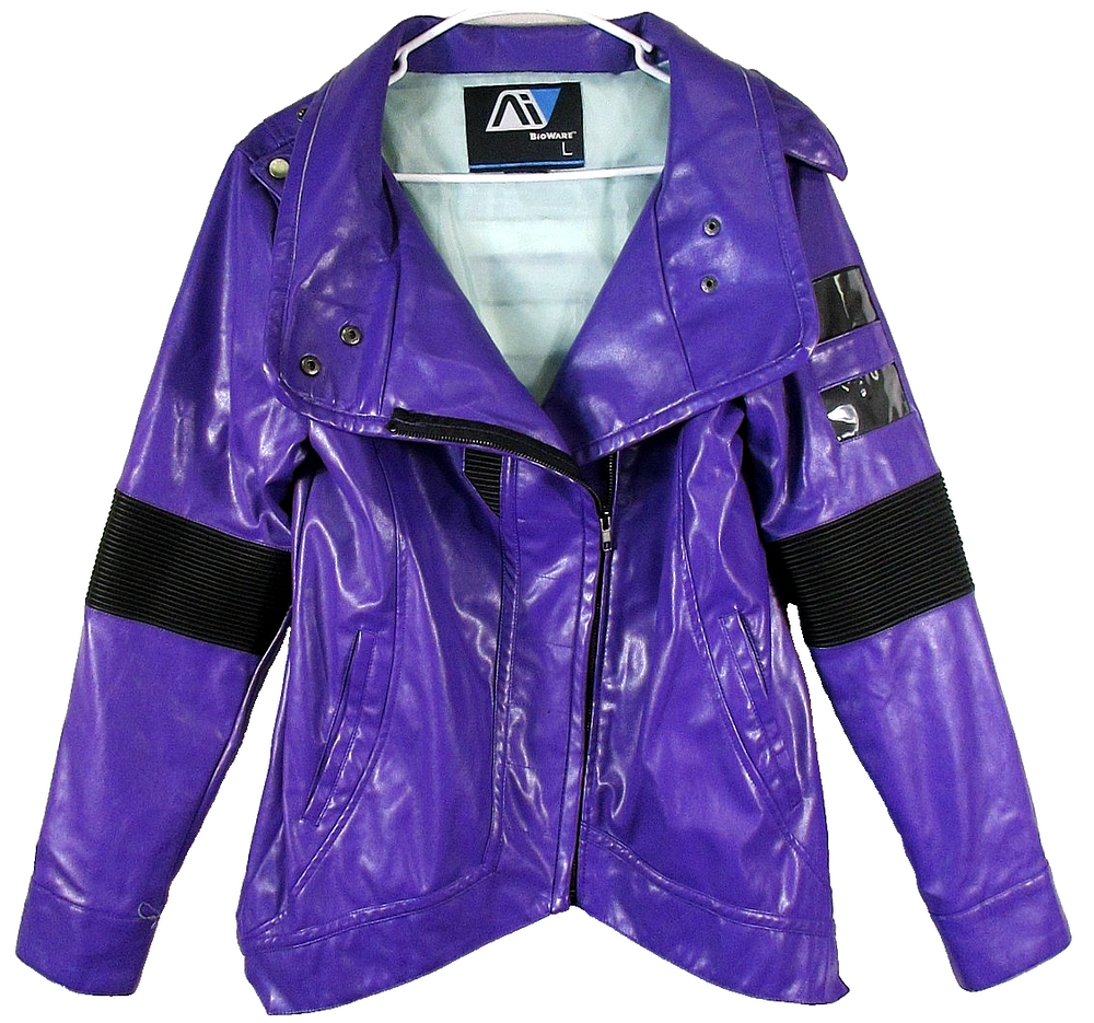 Bioware Womens Zip-Up Faux Leather Jacket Long Sleeve Pockets Size L Purple