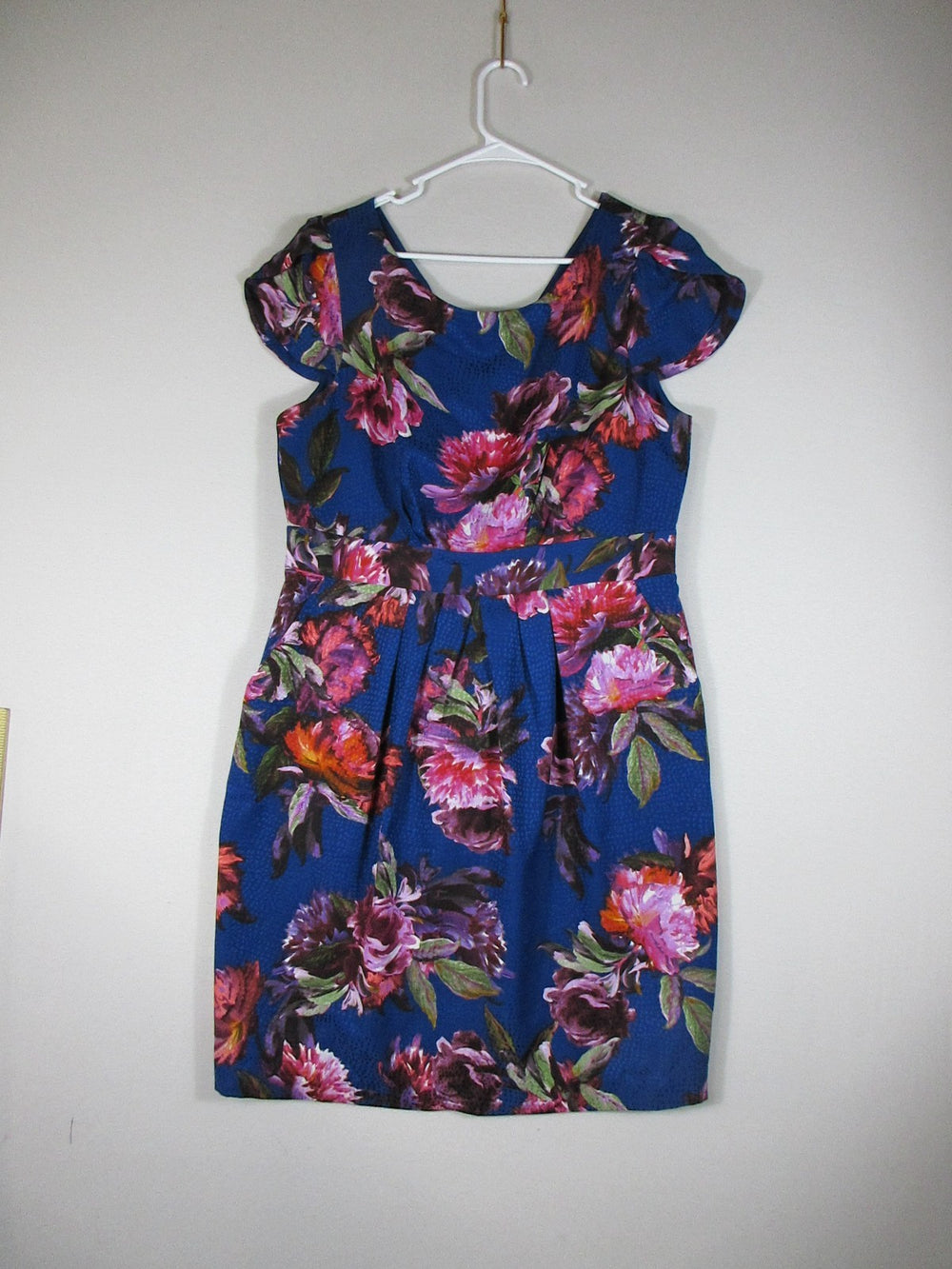 Moulinette Soeurs Womens Dress Floral Scoop Neck Cap Sleeve Size 16 Blue