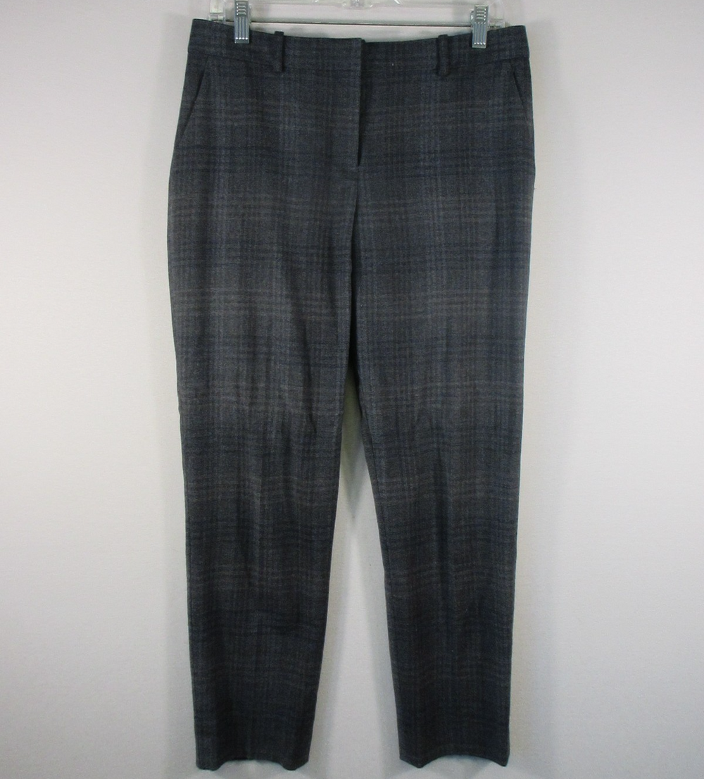 Theory Womens Mid Rise Ankle Trouser Pants Straight Leg Plaid Print Size 4 Gray