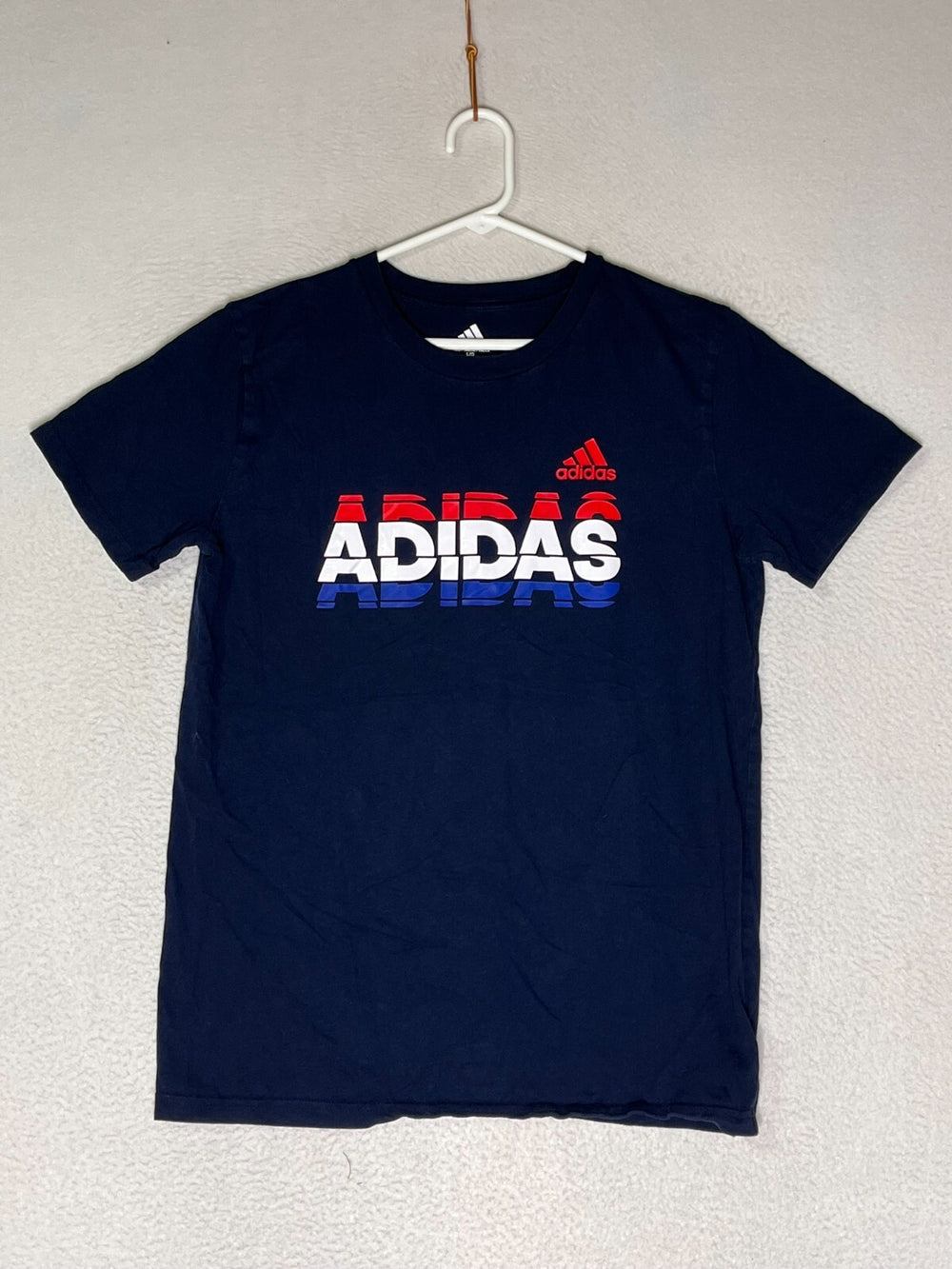 Adidas Blue Short Sleeve Athletic Swoosh Logo T-Shirt Cotton Youth Size Large