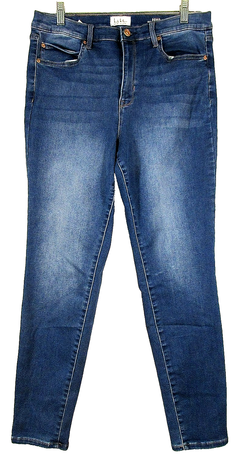 Nicole Miller Womens High Waist Skinny Denim Jeans Button Fly Pockets Sz 14 Blue