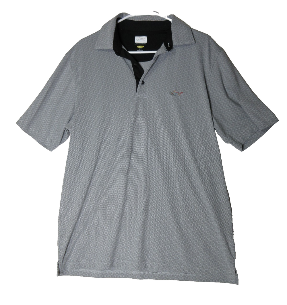 Greg Norman Mens Check 3 Button Short Sleeve Polo Shirt Collared Size L Gray
