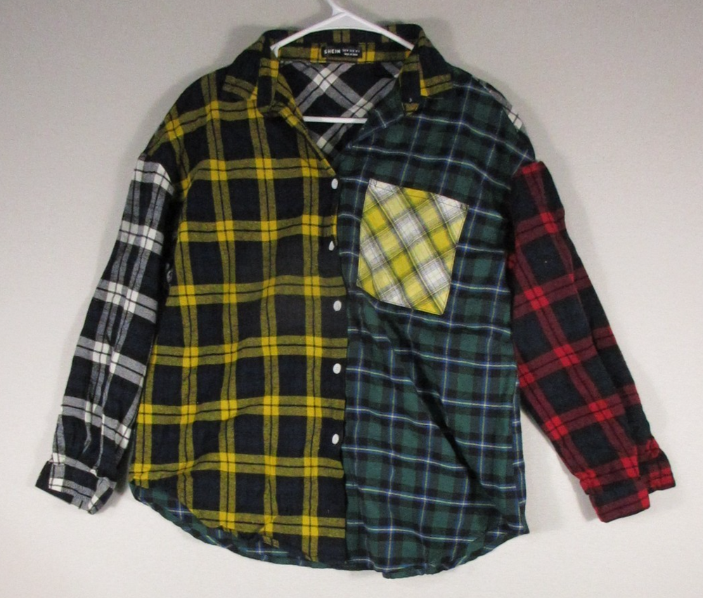 Shein Womens Button-Up Plaid Shirt Long Sleeve Collared Size M Multicolor