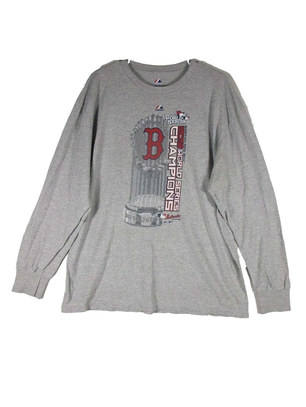 Majestic Mens Champion World Series T-Shirt Crew Neck Long Sleeve Size XL Gray