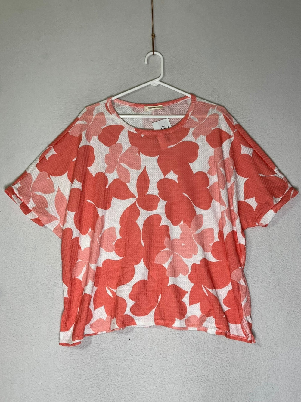 Hopely Pink White Floral Print Tunic Top HT12395 Short Sleeve Womens Size Medium